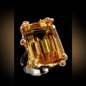 Outstanding Genuine Golden Citrine Ring 24 CTW Gemstone!
